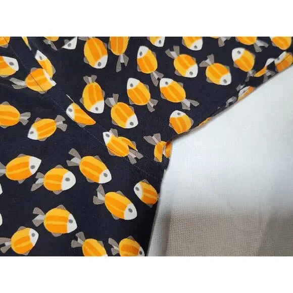 Brioni Men’s 100% Silk Dress Button Up Black Fish Theme Shirt Italy L